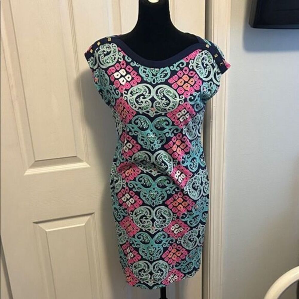 Lilly Pulitzer Pink and Blue Patterned Mini Dress XS B